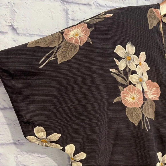 Vintage Rena Rowan Button Front Short Sleeve Brown Pink‎ Floral - Picture 3 of 6